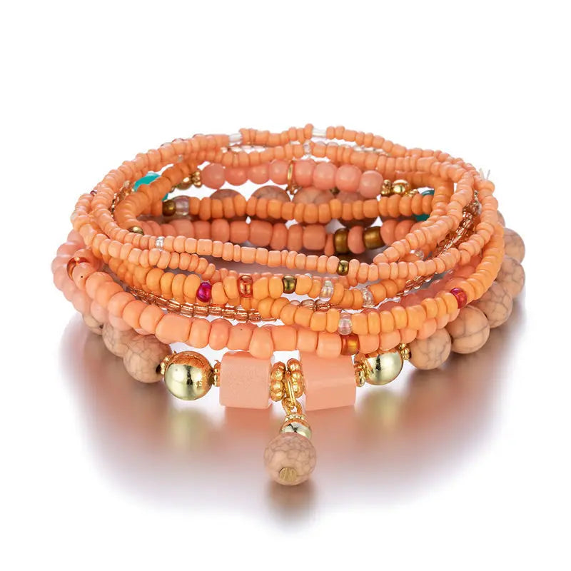 Colorful Rice & Large Beads Bracelet Set