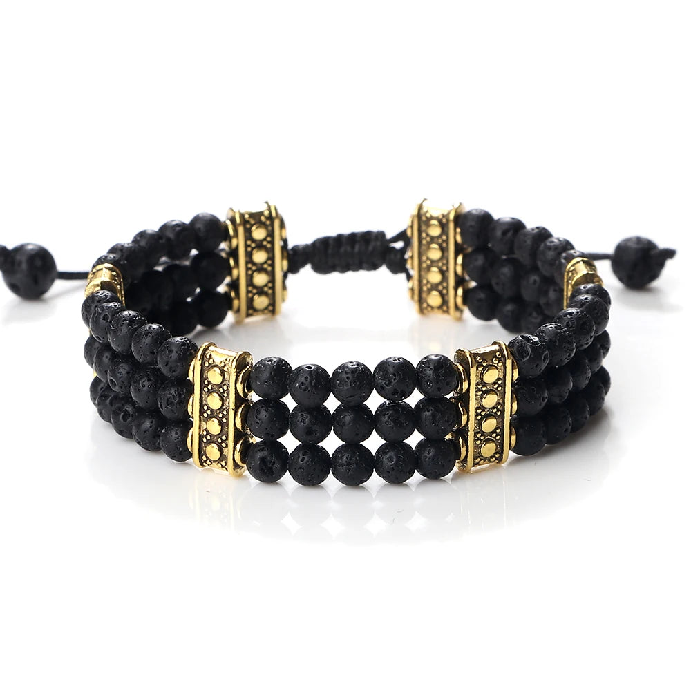 Triple Row Natural Stone Energy Beads Bracelet