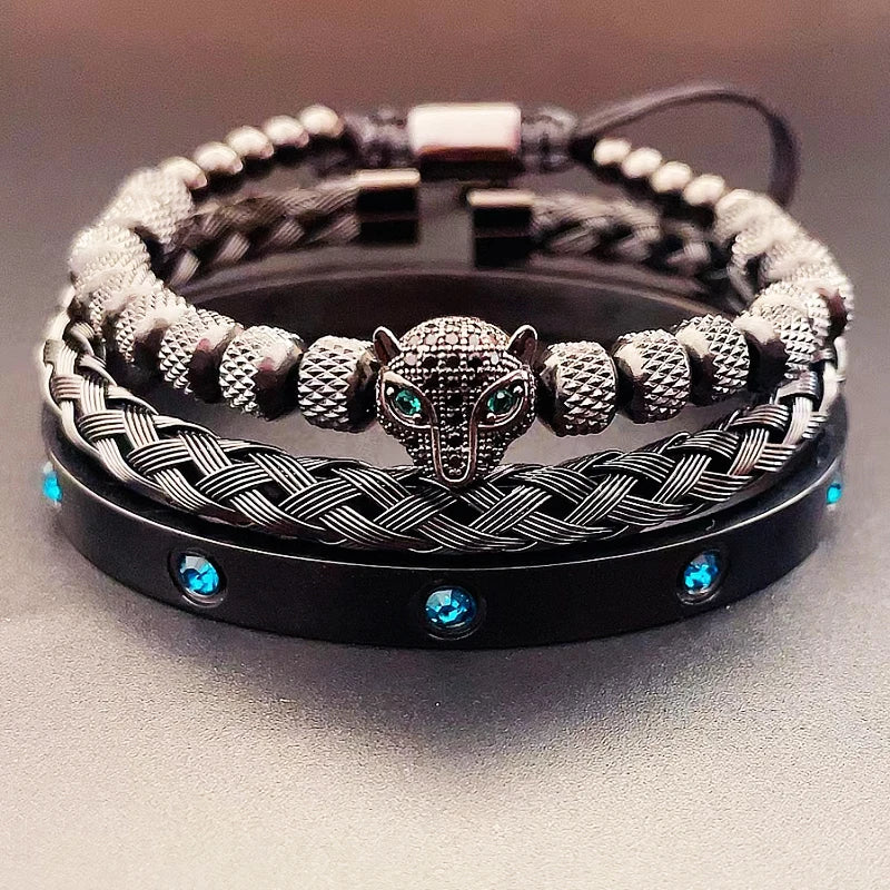 Luxury Green Eye Leopard Head Charm Bracelet Bangles Set