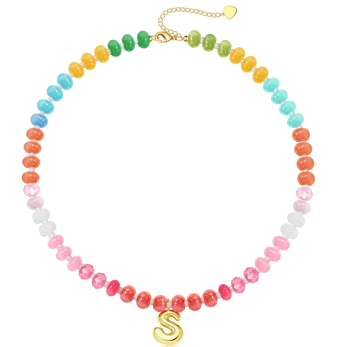 Passion Fruit Colorful Initial Natural Stone Necklaces