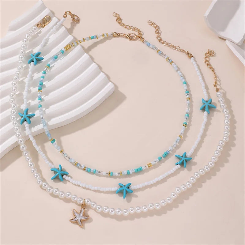 Lovely Ocean Multilayer Rice Bead Ocean Theme Clavicle Necklace