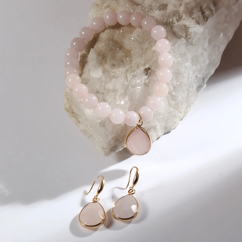 Gorgeous Stone Beaded Bracelet & Stone Drop Charm Earring Sets