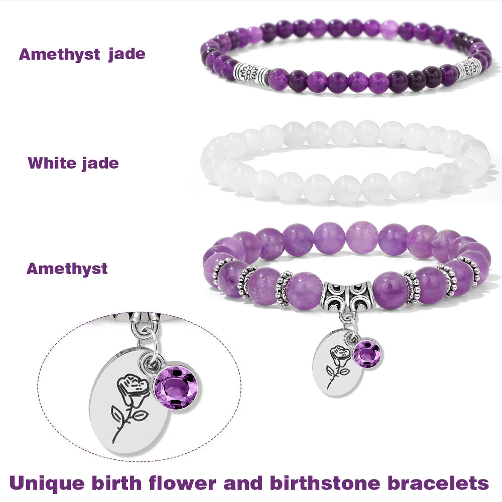 Birthstone Rose Sunflower Beaded Bracelet Sets