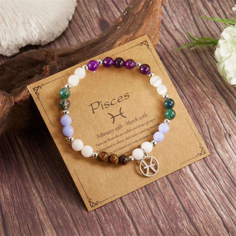 Colorful 12 Constellation Natural Stone Beaded Bracelets