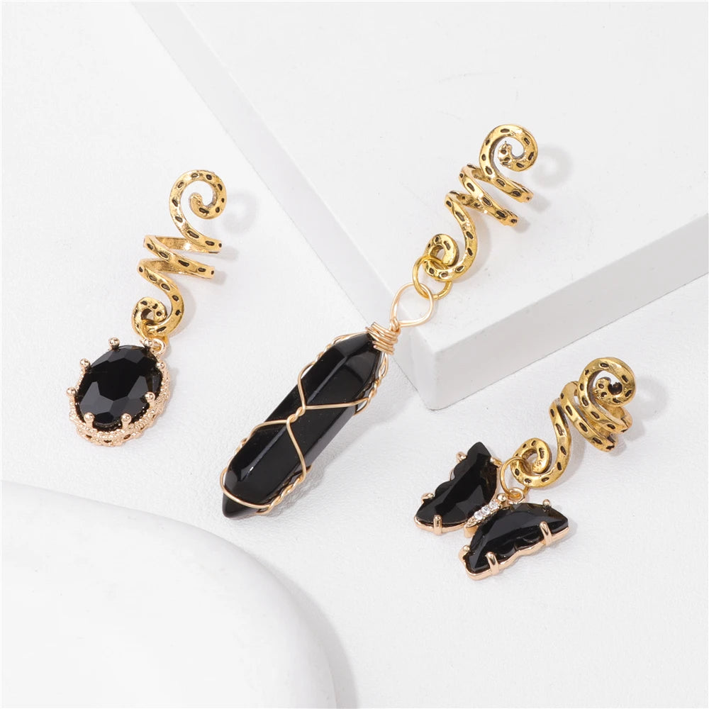 Crystal Butterfly Hexagonal Prism Shape Hair Clip 3pcs/Set