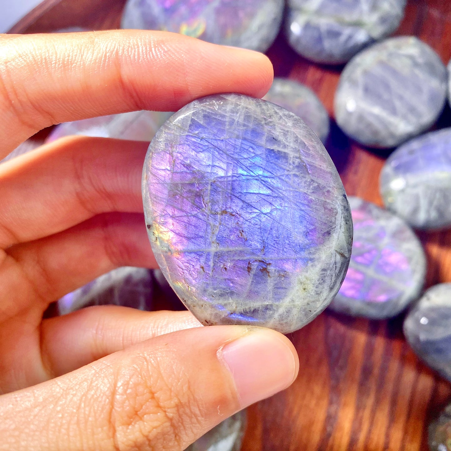 Mesmerizing Purple Flash Labradorite Palm Gemstone