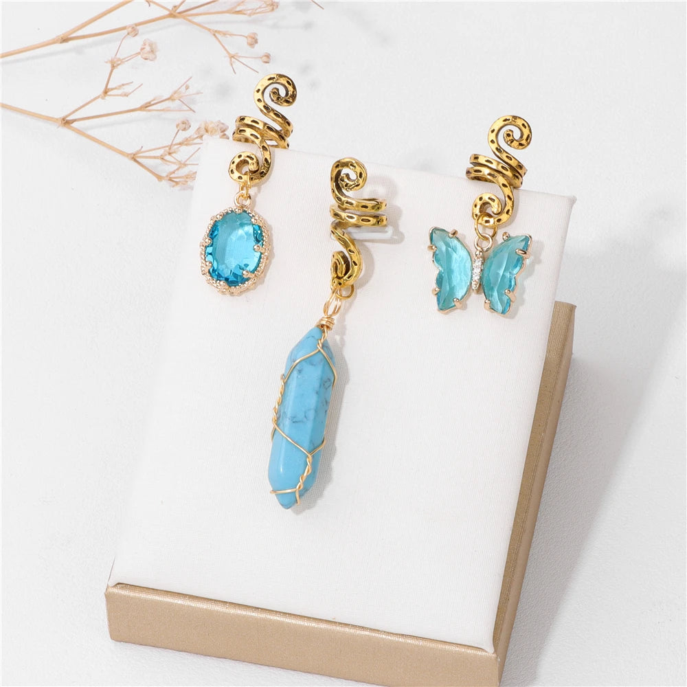 Crystal Butterfly Hexagonal Prism Shape Hair Clip 3pcs/Set