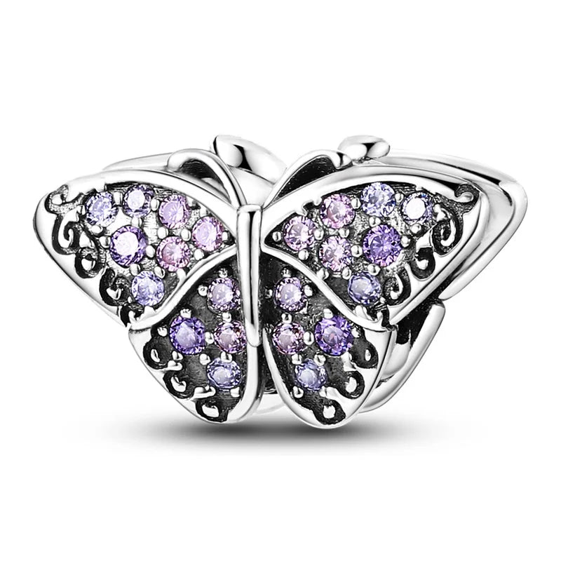 Silver Butterfly Plant Flowers Series Charms Beads