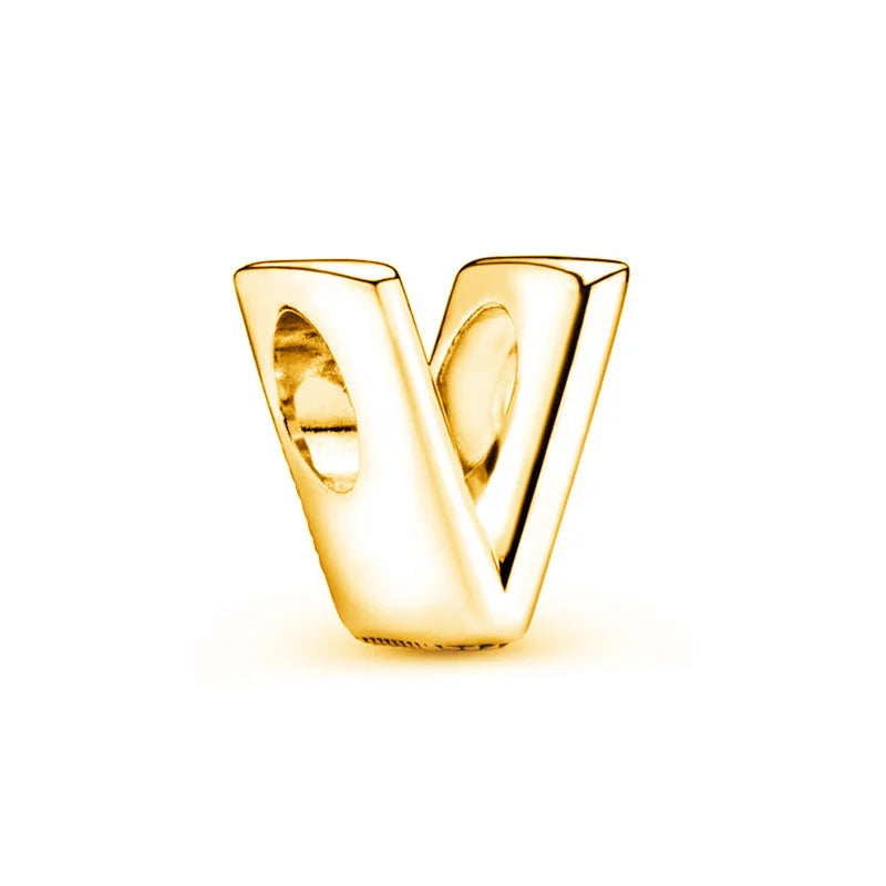 Beautiful Solid Gold plated 26 Letters A-Z Glossy Charm Beads