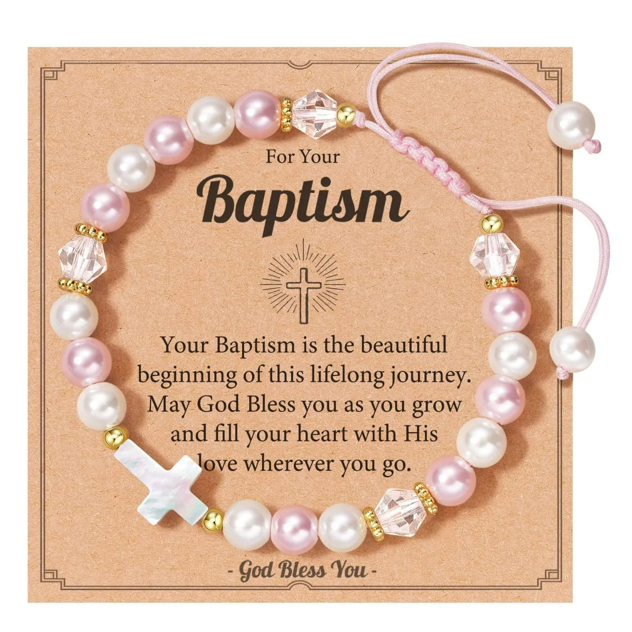 Beautiful Pink Diamond Crystal Religious Cross Bracelet