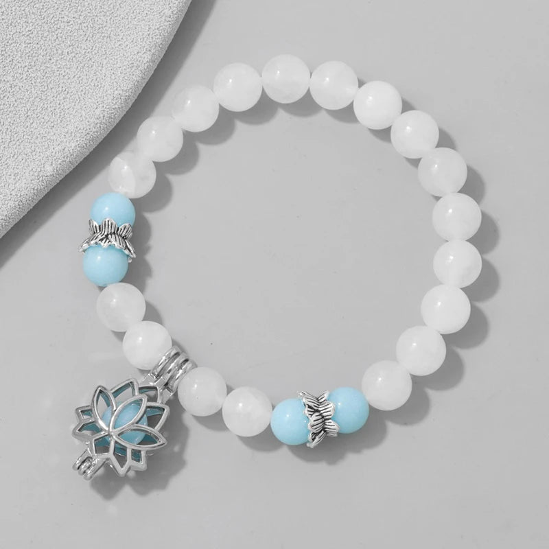 Shimmering Luminescent Lotus Charm Pendant Bracelets