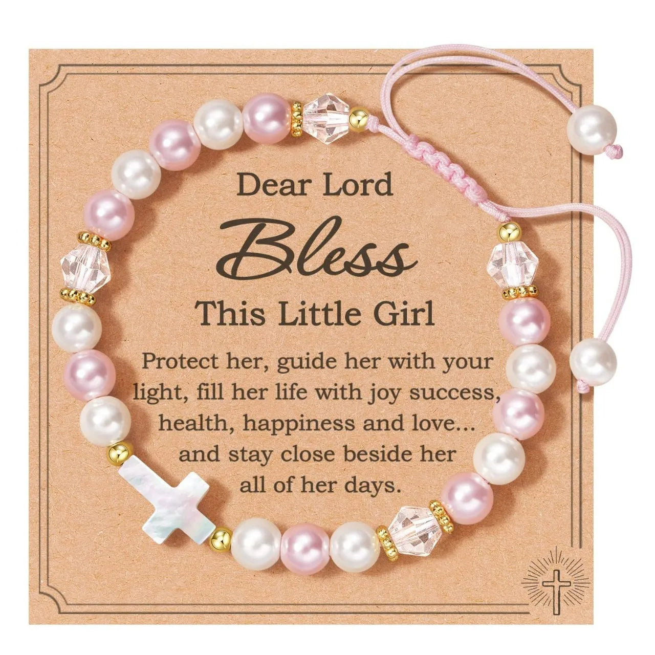 Beautiful Pink Diamond Crystal Religious Cross Bracelet