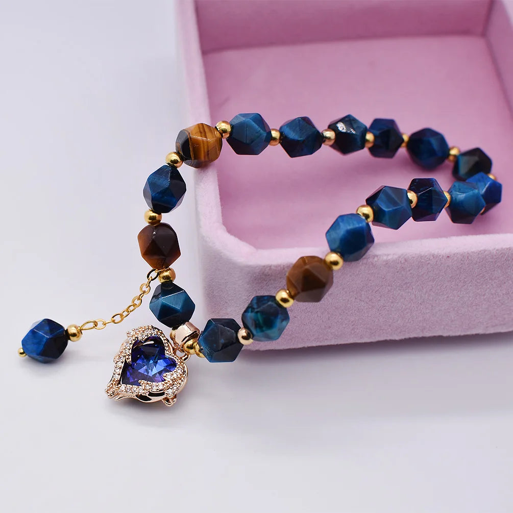 Luxury Deep Ocean Blue Heart Pendant Bracelet
