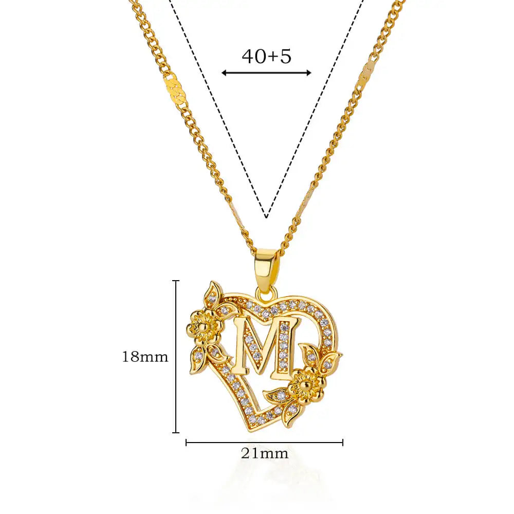 Beautiful Flower Heart Initials Necklaces