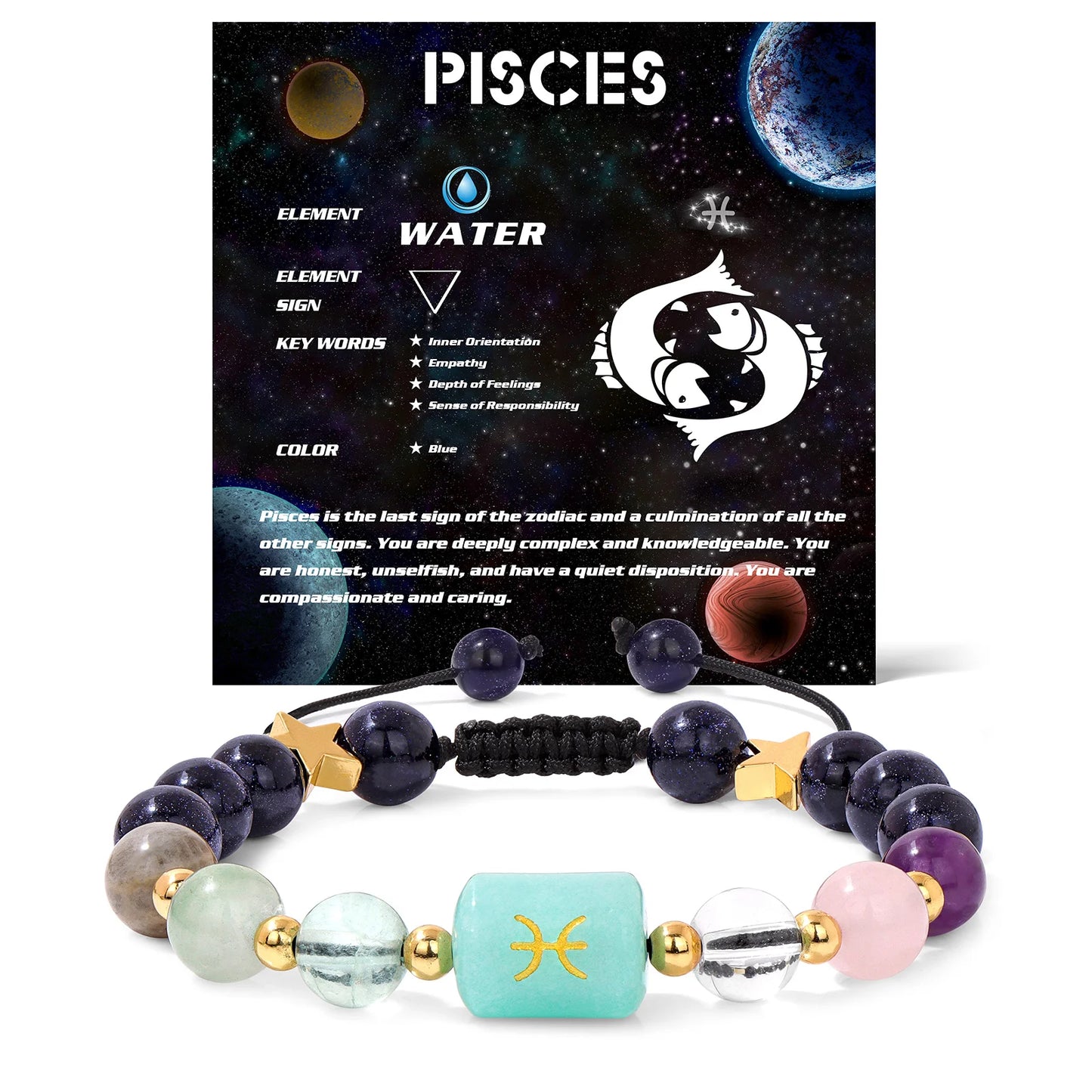 Personalized 12 Zodiac Natural Stone Crystal Beads Bracelet