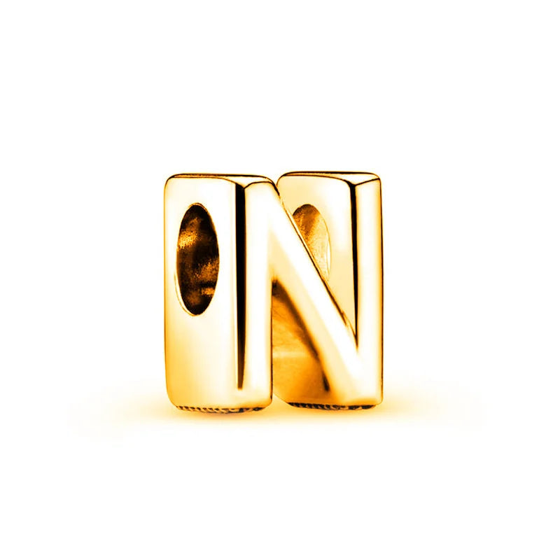 Beautiful Solid Gold plated 26 Letters A-Z Glossy Charm Beads