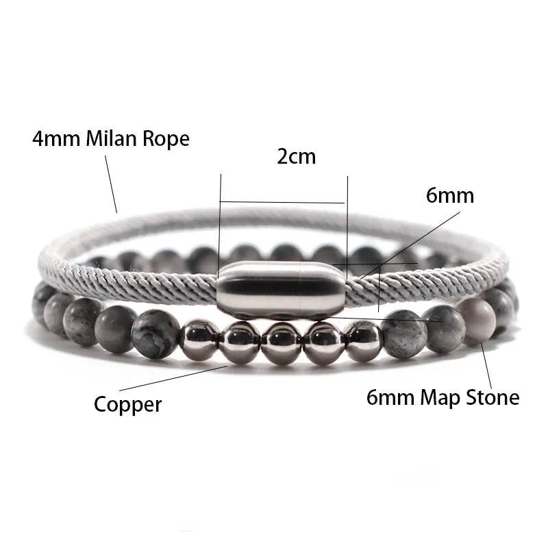 Natural Map Stone "Lucky Thread" Bracelet Sets