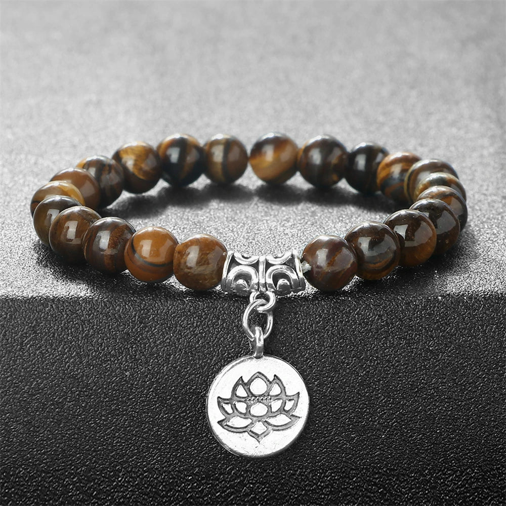Lotus Pendant Natural Stone Beaded Bracelets
