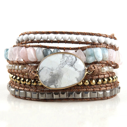 Mixed Natural Stones Charm 5 Strands Wrap Bracelets