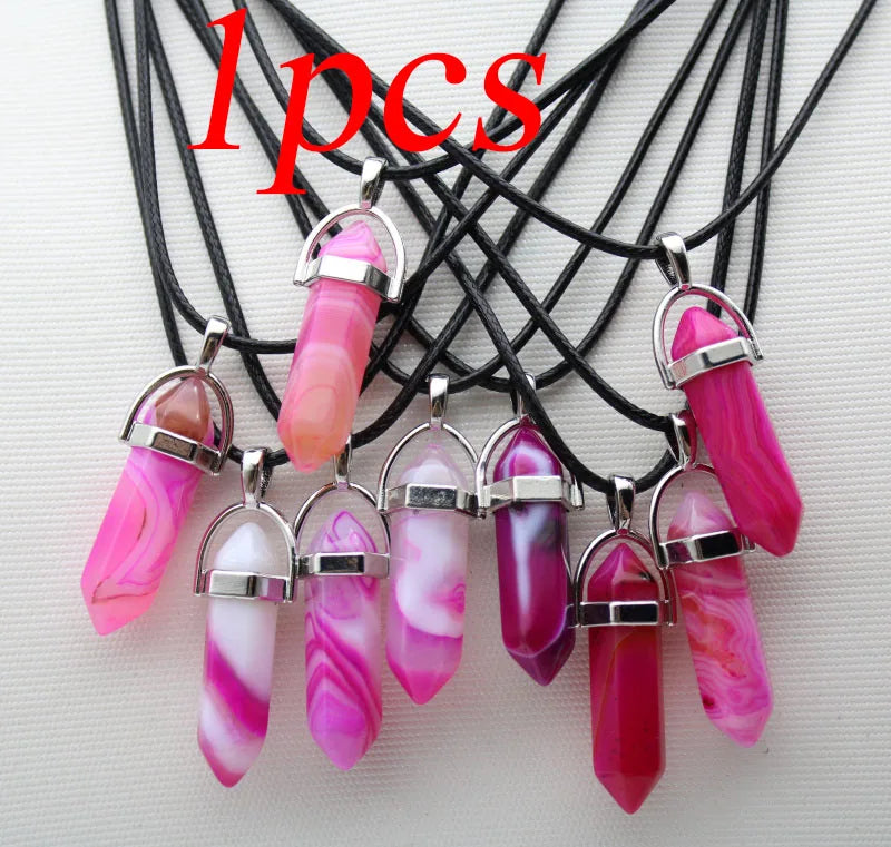 Natural Stone Crystal Hexagonal Pendant Necklace