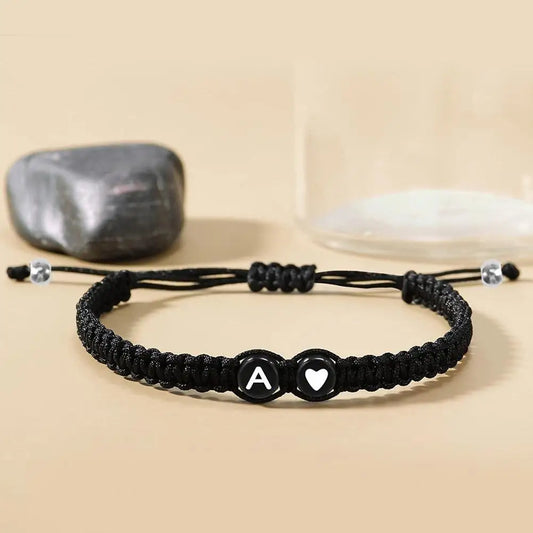 Alphabet Initial Heart Braided Bracelets