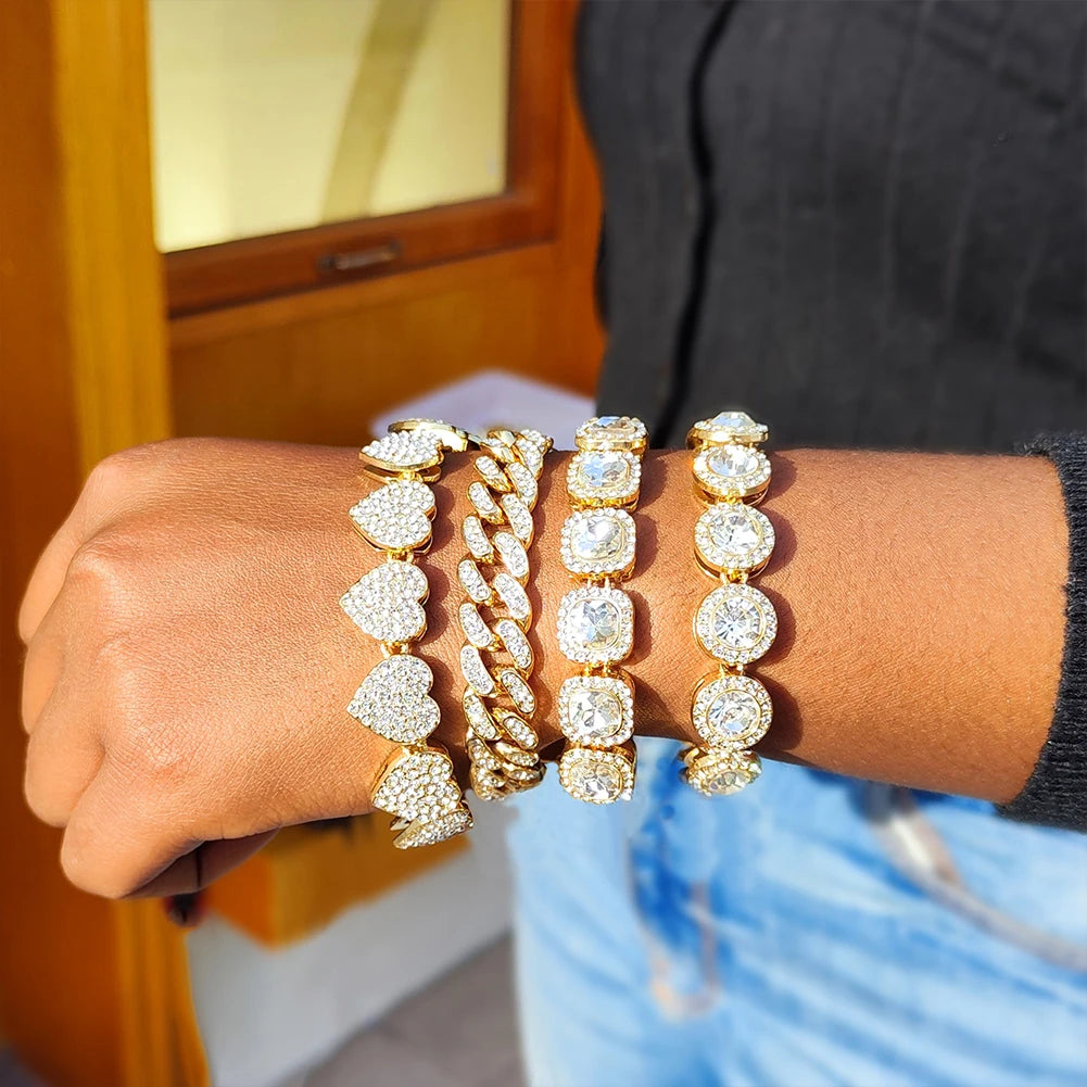 South Beach Miami Iced Out Cuban Link Bracelet 4Pcs Setss