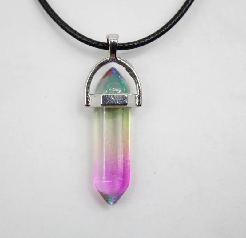 Natural Stone Crystal Hexagonal Pendant Necklace