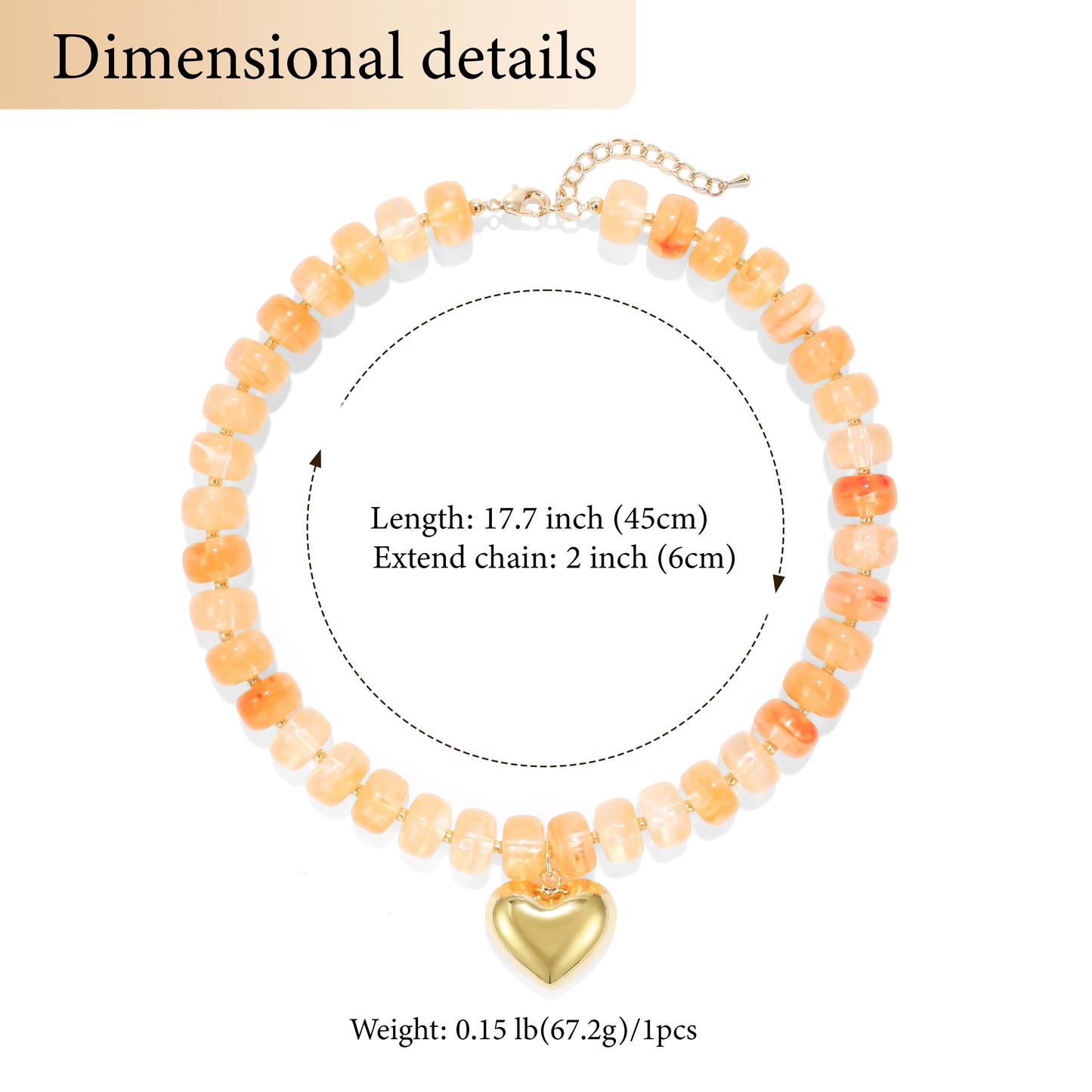 Colorful Crystal Beaded Choker Necklace 14K Gold Plated Heart Pendant