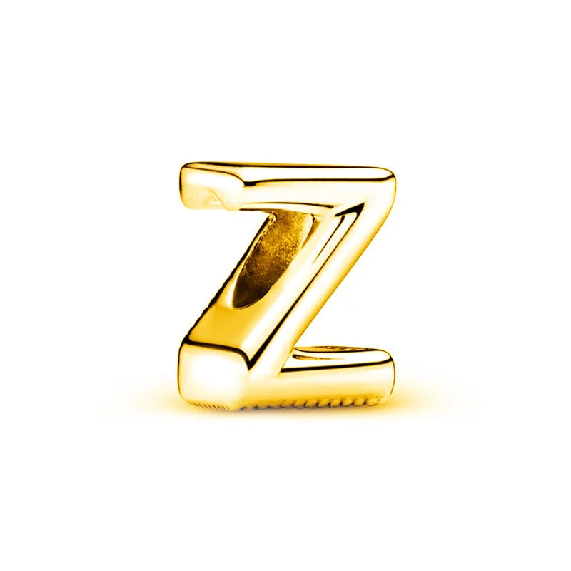 Beautiful Solid Gold plated 26 Letters A-Z Glossy Charm Beads