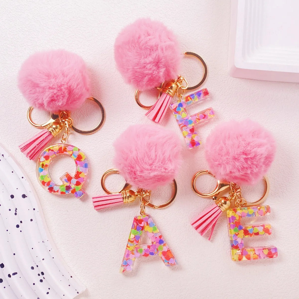 Pretty Pink Initials Alphabet Keychain Pendant