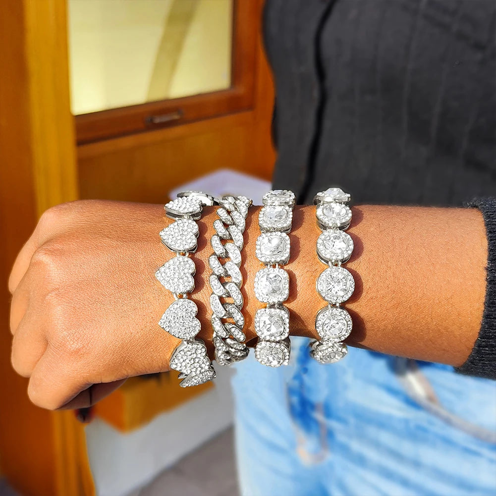 South Beach Miami Iced Out Cuban Link Bracelet 4Pcs Setss