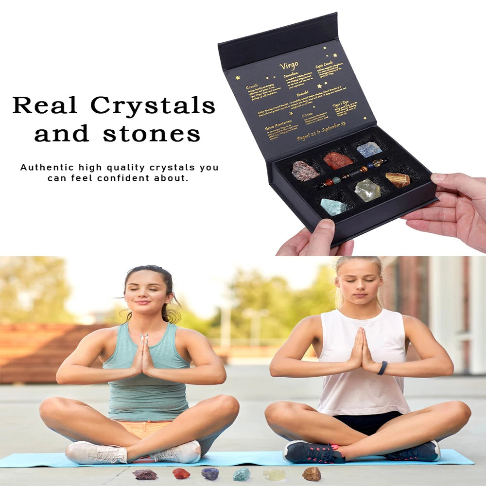 Sacred Constellation Sign Bracelet With Raw Natural Stone Gift Box