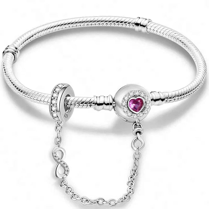 Sweet Love Heart Charm Platinum Bracelet