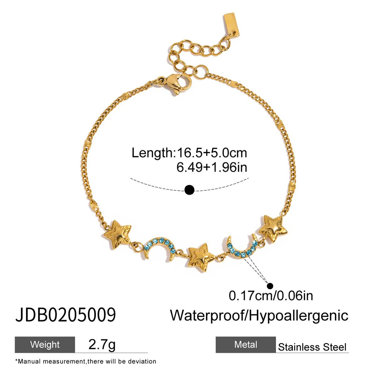 Celestial Star and Moon Double 18K Gold Bracelet