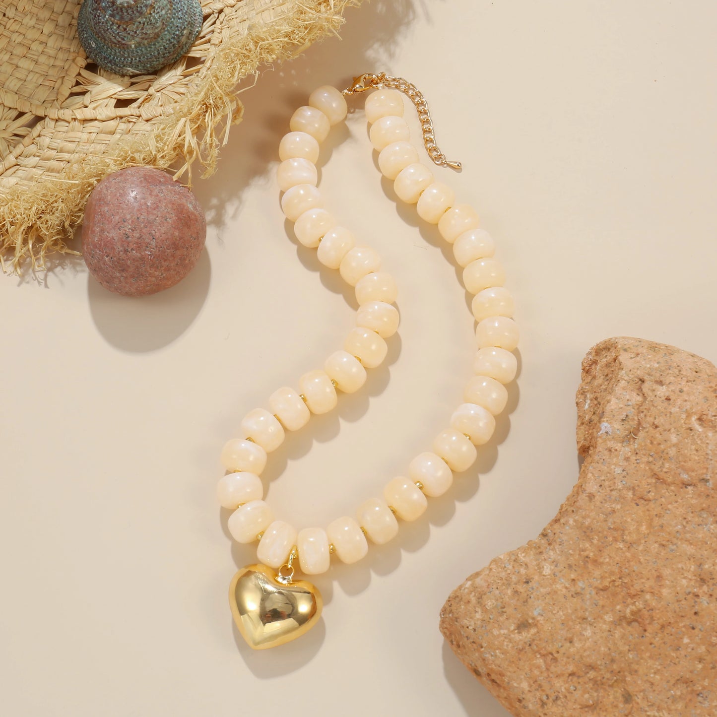 Colorful Crystal Beaded Choker Necklace 14K Gold Plated Heart Pendant