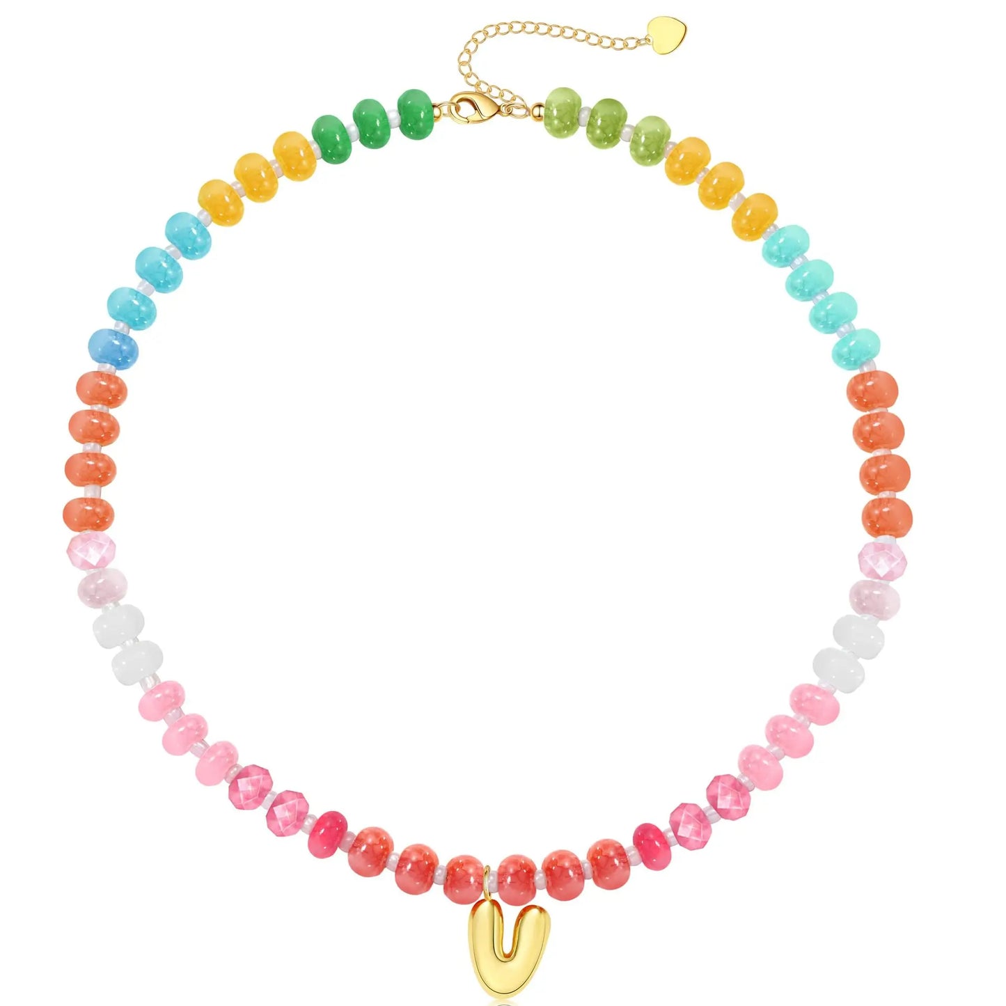 Passion Fruit Colorful Initial Natural Stone Necklaces