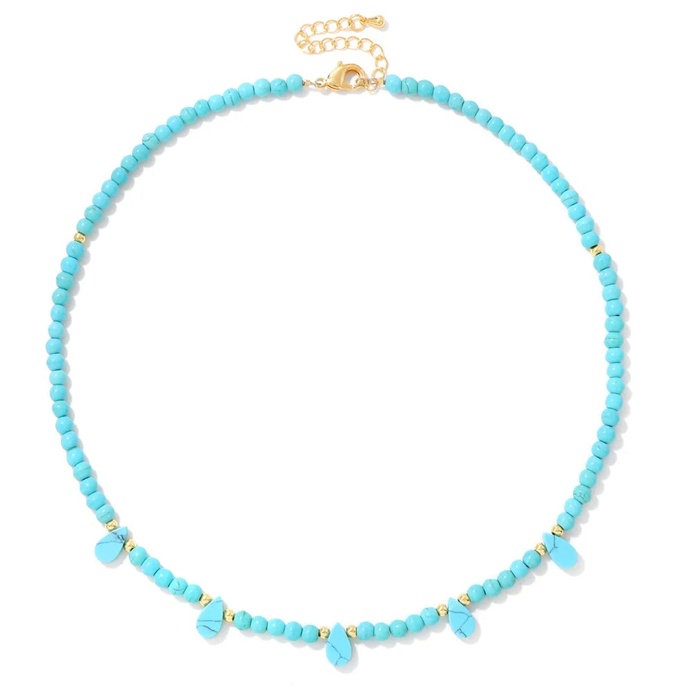 Tear Drop Crystal Colorful Natural Stone Necklace