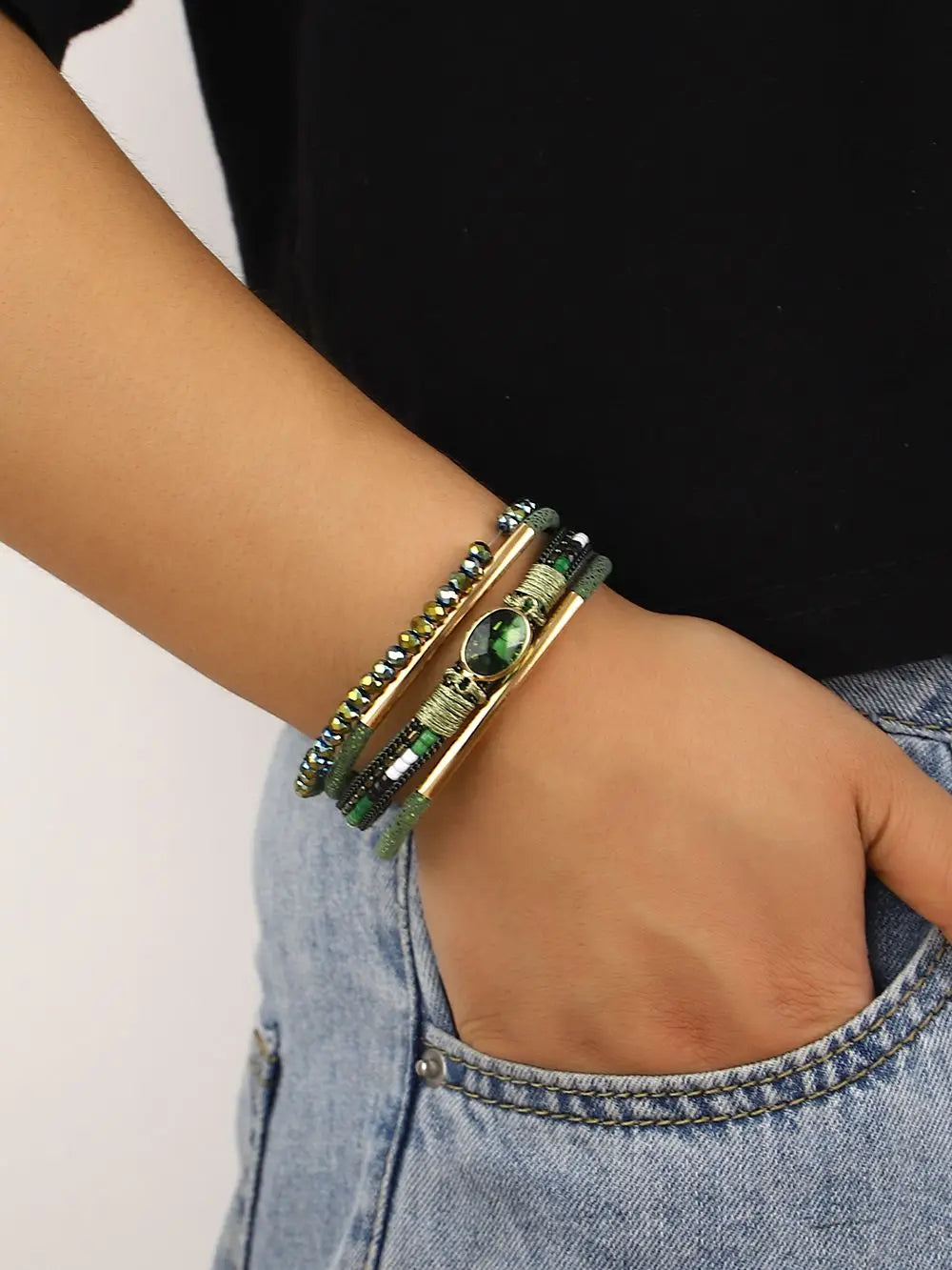 Charming Crystal Bead Multilayer Leather Wrap Bracelets