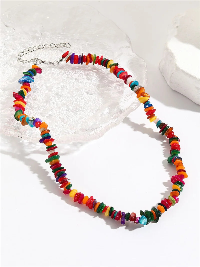 Elegant Colorful Chip Stone Choker Necklace