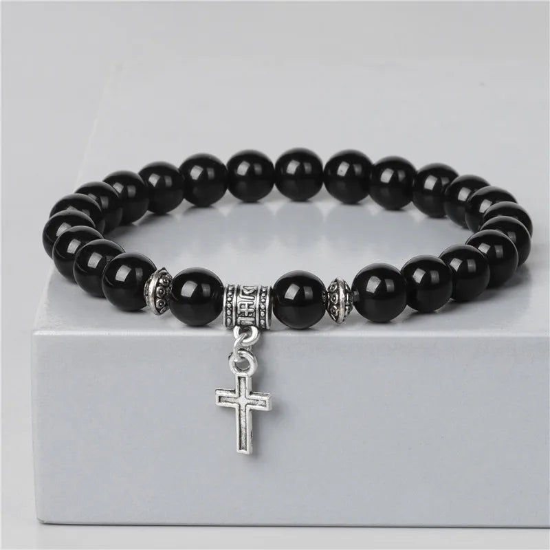 Cross Protection Pendant Bracelet Natural Stone Bracelets