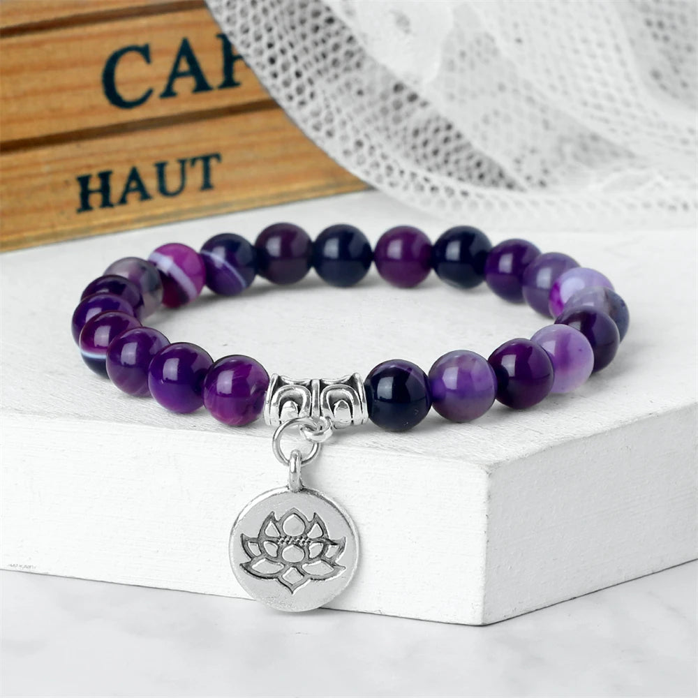 Lotus Pendant Natural Stone Beaded Bracelets