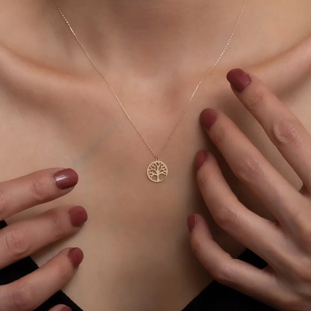 Round Tree of Life Pendant Classic Hollow Necklace