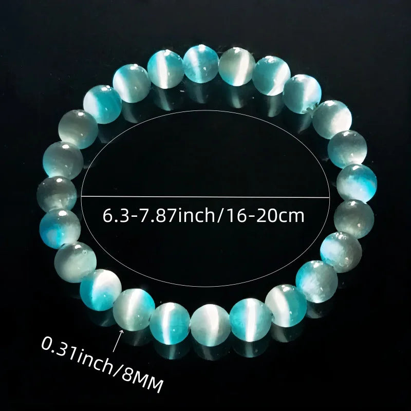 Soft Moon Light Blue Gradient Cat Eye Stone Bracelet