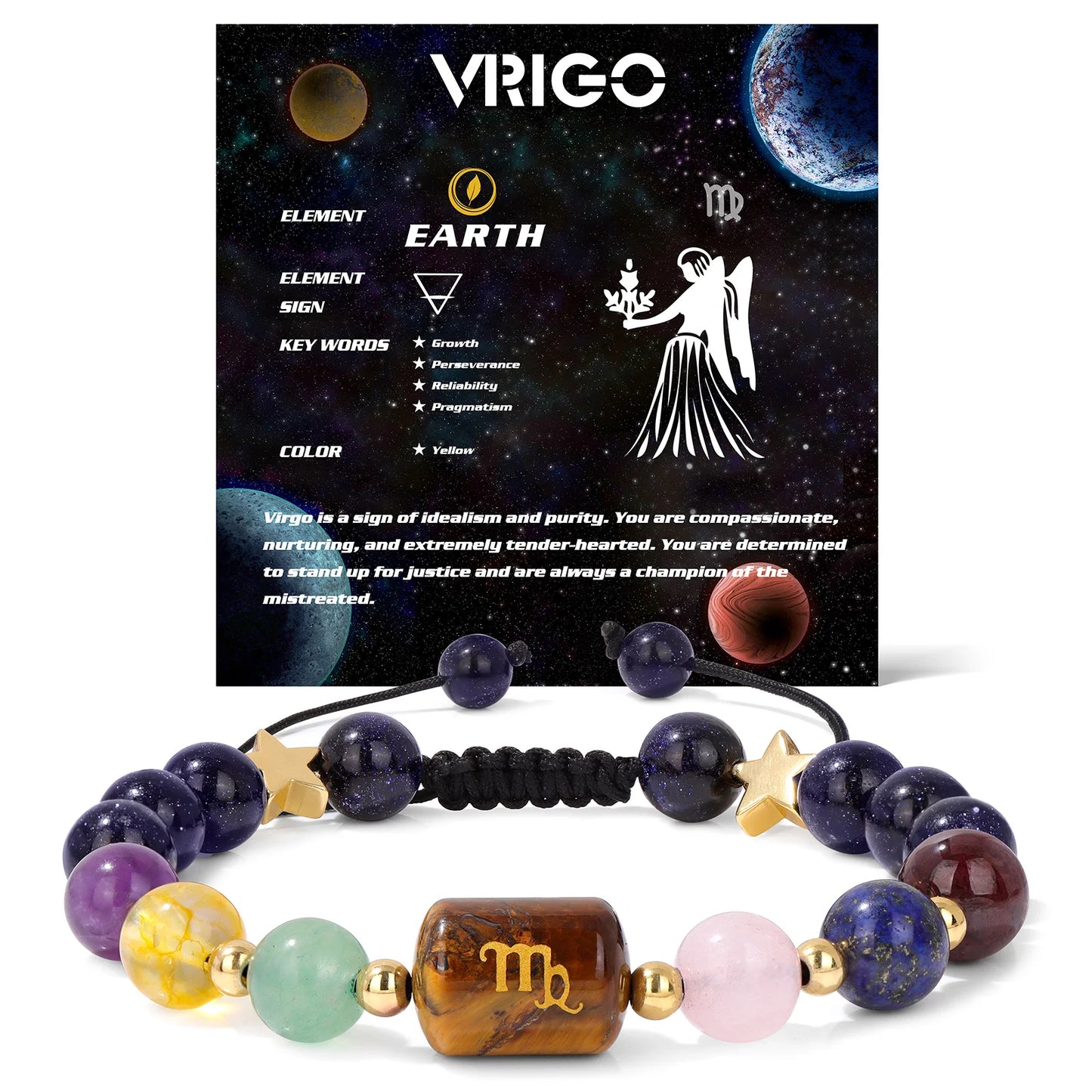 Personalized 12 Zodiac Natural Stone Crystal Beads Bracelet
