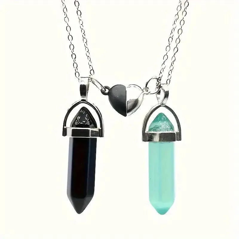 Heart To Heart Natural Stone Bullet Crystal Necklace & Bracelet