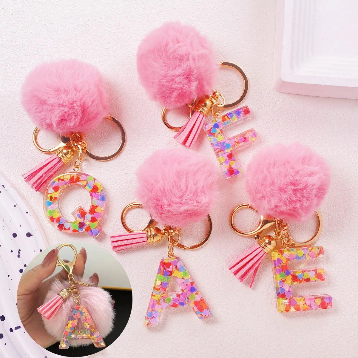 Pretty Pink Initials Alphabet Keychain Pendant