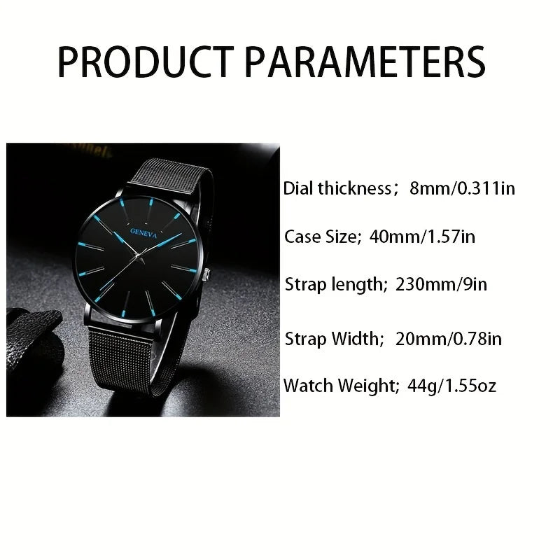Exquiste Black Quartz Watch & 4pcs Black Tree Of Life Bracelet Set