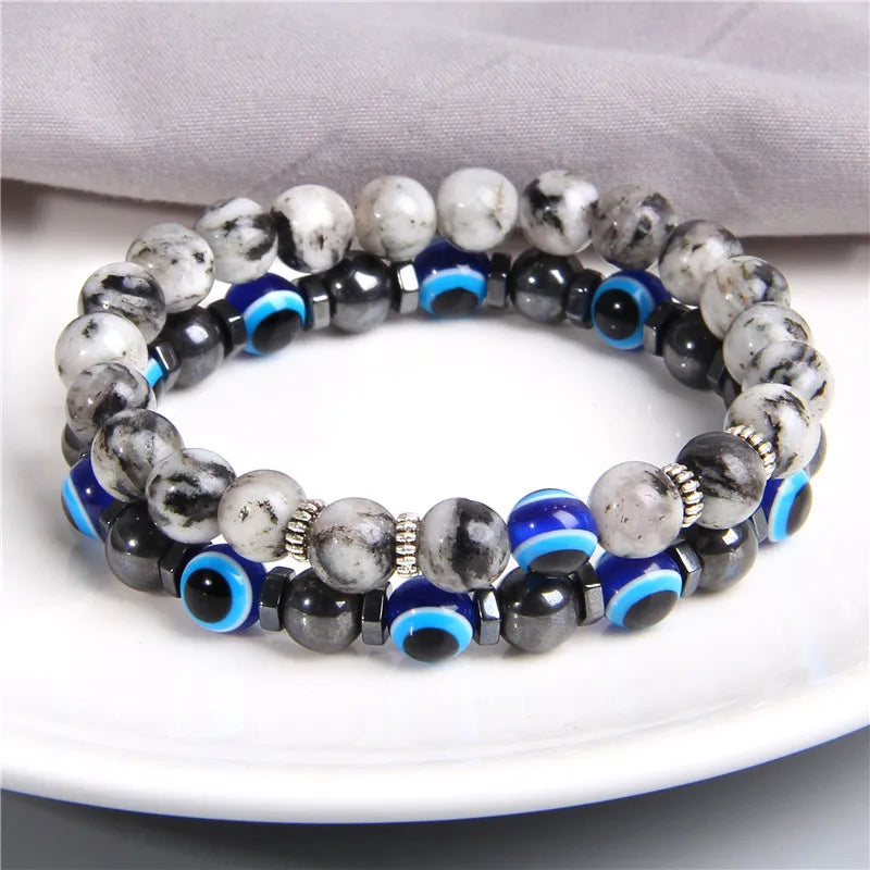 Lucky Blue Evil Eye Beads Bracelet Set