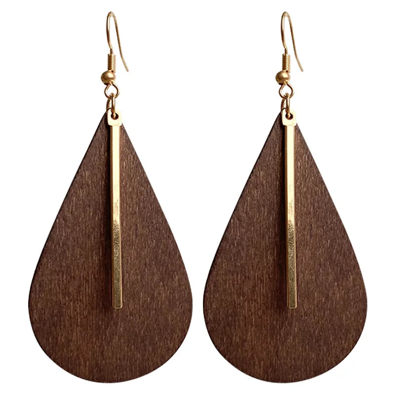 Organic Brown African Water Drop Vintage Earrings