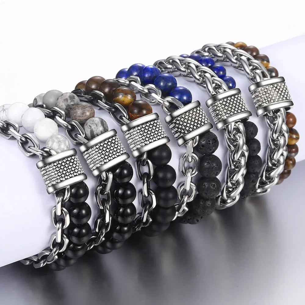 Rugged Gunmetal Chain Healing Stone Bracelet